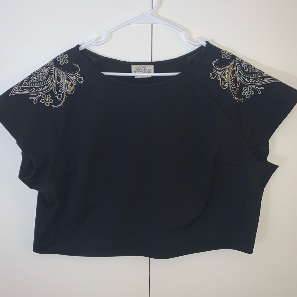 LeLa Rose crop top with bead detail.